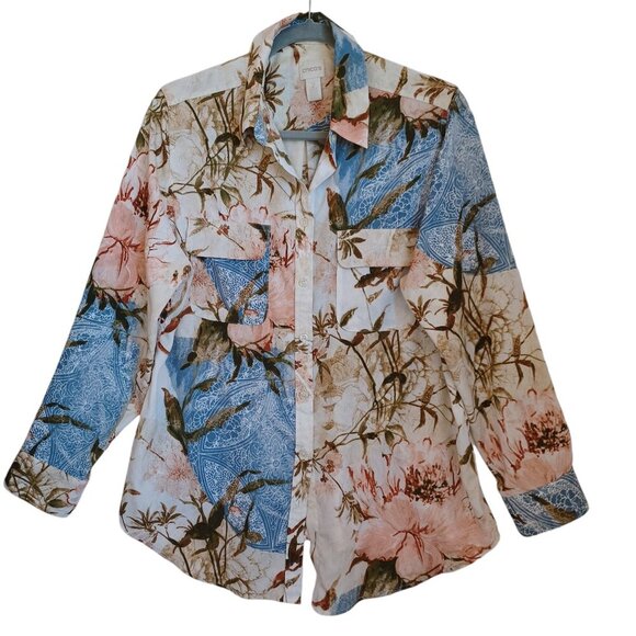 Chico's Tops - Chicos Floral Shirt Blouse Long Sleeve Button Down Womens Large Chicos size 2